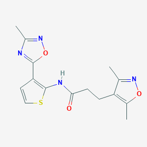molecular formula C15H16N4O3S B2554094 3-(3,5-dimethylisoxazol-4-yl)-N-(3-(3-methyl-1,2,4-oxadiazol-5-yl)thiophen-2-yl)propanamide CAS No. 2034302-59-3