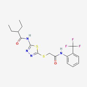 molecular formula C17H19F3N4O2S2 B2554098 2-ethyl-N-(5-((2-oxo-2-((2-(trifluoromethyl)phenyl)amino)ethyl)thio)-1,3,4-thiadiazol-2-yl)butanamide CAS No. 392296-84-3