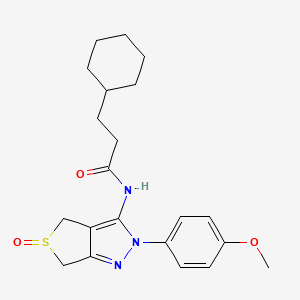 molecular formula C21H27N3O3S B2554101 3-cyclohexyl-N-[2-(4-methoxyphenyl)-5-oxo-4,6-dihydrothieno[3,4-c]pyrazol-3-yl]propanamide CAS No. 958711-42-7