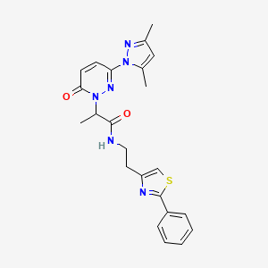 molecular formula C23H24N6O2S B2554105 2-(3-(3,5-dimethyl-1H-pyrazol-1-yl)-6-oxopyridazin-1(6H)-yl)-N-(2-(2-phenylthiazol-4-yl)ethyl)propanamide CAS No. 1334371-89-9