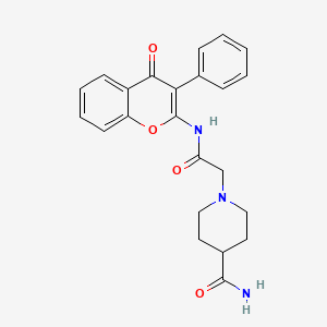 molecular formula C23H23N3O4 B2554114 1-(2-oxo-2-((4-oxo-3-phenyl-4H-chromen-2-yl)amino)ethyl)piperidine-4-carboxamide CAS No. 879564-60-0