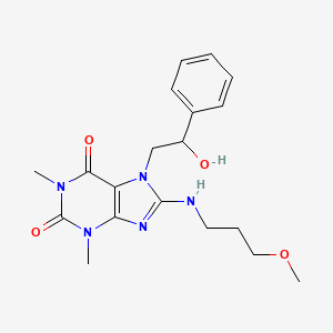 molecular formula C19H25N5O4 B2554129 7-(2-hydroxy-2-phenylethyl)-8-((3-methoxypropyl)amino)-1,3-dimethyl-1H-purine-2,6(3H,7H)-dione CAS No. 1105244-35-6