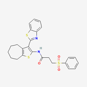molecular formula C25H24N2O3S3 B2554135 N-(3-(benzo[d]thiazol-2-yl)-5,6,7,8-tetrahydro-4H-cyclohepta[b]thiophen-2-yl)-3-(phenylsulfonyl)propanamide CAS No. 868676-59-9