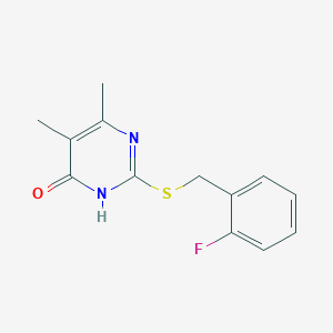 molecular formula C13H13FN2OS B2554137 2-((2-fluorobenzyl)thio)-5,6-dimethylpyrimidin-4(3H)-one CAS No. 899744-49-1