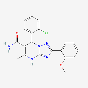 molecular formula C20H18ClN5O2 B2554143 7-(2-Chlorophenyl)-2-(2-methoxyphenyl)-5-methyl-4,7-dihydro-[1,2,4]triazolo[1,5-a]pyrimidine-6-carboxamide CAS No. 538318-91-1