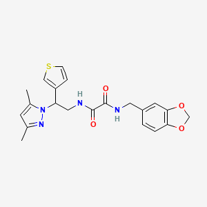 molecular formula C21H22N4O4S B2554150 N1-(benzo[d][1,3]dioxol-5-ylmethyl)-N2-(2-(3,5-dimethyl-1H-pyrazol-1-yl)-2-(thiophen-3-yl)ethyl)oxalamide CAS No. 2194908-02-4