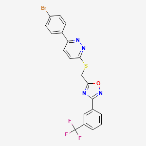 molecular formula C20H12BrF3N4OS B2554171 3-(4-Bromophenyl)-6-[({3-[3-(trifluoromethyl)phenyl]-1,2,4-oxadiazol-5-yl}methyl)sulfanyl]pyridazine CAS No. 1114915-16-0