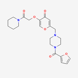 molecular formula C22H27N3O6 B2554190 2-((4-(furan-2-carbonyl)piperazin-1-yl)methyl)-5-(2-oxo-2-(piperidin-1-yl)ethoxy)-4H-pyran-4-one CAS No. 898409-72-8