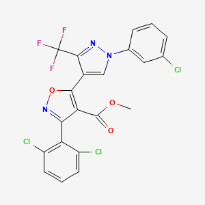 molecular formula C21H11Cl3F3N3O3 B2554193 methyl 5-[1-(3-chlorophenyl)-3-(trifluoromethyl)-1H-pyrazol-4-yl]-3-(2,6-dichlorophenyl)-1,2-oxazole-4-carboxylate CAS No. 318949-23-4