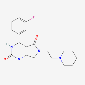 molecular formula C20H25FN4O2 B2554194 4-(3-fluorophenyl)-1-methyl-6-(2-(piperidin-1-yl)ethyl)-3,4,6,7-tetrahydro-1H-pyrrolo[3,4-d]pyrimidine-2,5-dione CAS No. 1046648-36-5