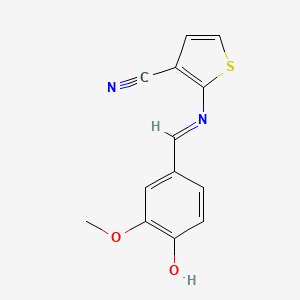 molecular formula C13H10N2O2S B2554195 2-[(E)-[(4-hydroxy-3-methoxyphenyl)methylidene]amino]thiophene-3-carbonitrile CAS No. 343375-00-8