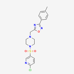 molecular formula C19H20ClN5O3S B2554231 1-[(6-Chloropyridin-3-yl)sulfonyl]-4-{[3-(4-methylphenyl)-1,2,4-oxadiazol-5-yl]methyl}piperazine CAS No. 927532-05-6