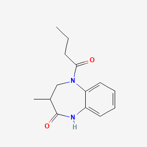 molecular formula C14H18N2O2 B2554233 5-butyryl-3-methyl-4,5-dihydro-1H-benzo[b][1,4]diazepin-2(3H)-one CAS No. 1031549-04-8