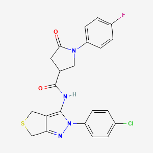 molecular formula C22H18ClFN4O2S B2554245 N-(2-(4-chlorophenyl)-4,6-dihydro-2H-thieno[3,4-c]pyrazol-3-yl)-1-(4-fluorophenyl)-5-oxopyrrolidine-3-carboxamide CAS No. 893934-53-7