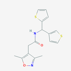 molecular formula C16H16N2O2S2 B2554254 2-(3,5-dimethylisoxazol-4-yl)-N-(thiophen-2-yl(thiophen-3-yl)methyl)acetamide CAS No. 2034514-58-2