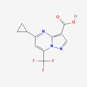 molecular formula C11H8F3N3O2 B2554255 5-Cyclopropyl-7-(trifluoromethyl)pyrazolo[1,5-a]pyrimidine-3-carboxylic acid CAS No. 861408-98-2