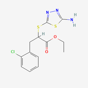 molecular formula C13H14ClN3O2S2 B2554259 Ethyl 2-((5-amino-1,3,4-thiadiazol-2-yl)thio)-3-(2-chlorophenyl)propanoate CAS No. 899726-11-5
