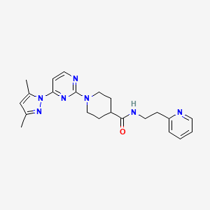 molecular formula C22H27N7O B2554268 1-[4-(3,5-dimethyl-1H-pyrazol-1-yl)-2-pyrimidinyl]-N~4~-[2-(2-pyridyl)ethyl]-4-piperidinecarboxamide CAS No. 1251561-54-2