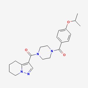 molecular formula C22H28N4O3 B2554271 (4-(4-Isopropoxybenzoyl)piperazin-1-yl)(4,5,6,7-tetrahydropyrazolo[1,5-a]pyridin-3-yl)methanone CAS No. 2034544-95-9
