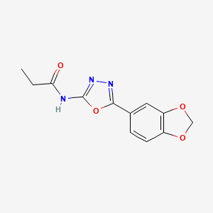 molecular formula C12H11N3O4 B2554279 N-(5-(benzo[d][1,3]dioxol-5-yl)-1,3,4-oxadiazol-2-yl)propionamide CAS No. 921899-98-1