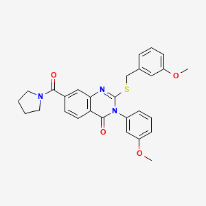 molecular formula C28H27N3O4S B2554285 2-((3-甲氧基苄基)硫代)-3-(3-甲氧基苯基)-7-(吡咯烷-1-羰基)喹唑啉-4(3H)-酮 CAS No. 1115305-78-6