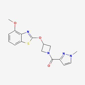 molecular formula C16H16N4O3S B2554309 (3-((4-methoxybenzo[d]thiazol-2-yl)oxy)azetidin-1-yl)(1-methyl-1H-pyrazol-3-yl)methanone CAS No. 1421491-13-5