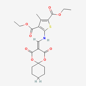 molecular formula C21H25NO8S B2554326 5-(((2,4-二氧代-1,5-二氧代螺[5.5]十一烷-3-亚甲基)甲基)氨基)-3-甲硫代吩-2,4-二羧酸二乙酯 CAS No. 1171458-63-1