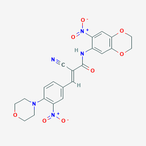 molecular formula C22H19N5O8 B2554337 (E)-2-cyano-3-(4-morpholin-4-yl-3-nitrophenyl)-N-(6-nitro-2,3-dihydro-1,4-benzodioxin-7-yl)prop-2-enamide CAS No. 744224-14-4