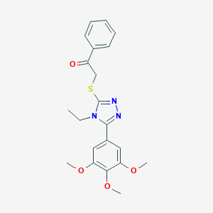 molecular formula C21H23N3O4S B255434 2-{[4-ethyl-5-(3,4,5-trimethoxyphenyl)-4H-1,2,4-triazol-3-yl]sulfanyl}-1-phenylethanone 