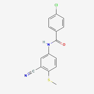molecular formula C15H11ClN2OS B2554341 4-Chloro-N-(3-cyano-4-(methylsulfanyl)phenyl)benzenecarboxamide CAS No. 306980-83-6
