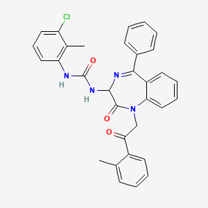 molecular formula C32H27ClN4O3 B2554366 N-(2,5-二氮杂-2-(2-(2-甲基苯基)-2-氧代乙基)-3-氧代-6-苯基双环[5.4.0]十一-1(7),5,8,10-四烯-4-基)((3-氯-2-甲基苯基)氨基)甲酰胺 CAS No. 1796929-54-8