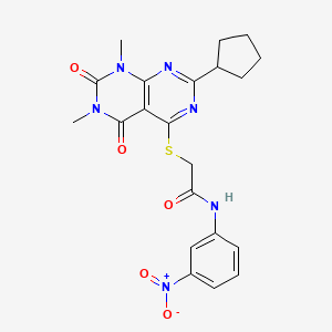 molecular formula C21H22N6O5S B2554381 2-((2-环戊基-6,8-二甲基-5,7-二氧代-5,6,7,8-四氢嘧啶并[4,5-d]嘧啶-4-基)硫基)-N-(3-硝基苯基)乙酰胺 CAS No. 893909-31-4