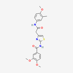 molecular formula C22H23N3O5S B2554386 3,4-dimethoxy-N-(4-(2-((4-methoxy-3-methylphenyl)amino)-2-oxoethyl)thiazol-2-yl)benzamide CAS No. 1005308-40-6