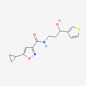 molecular formula C14H16N2O3S B2554396 5-cyclopropyl-N-(3-hydroxy-3-(thiophen-3-yl)propyl)isoxazole-3-carboxamide CAS No. 2034404-65-2