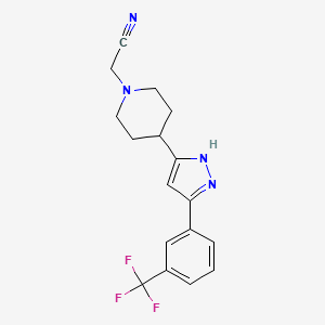 molecular formula C17H17F3N4 B2554400 2-(4-{5-[3-(trifluoromethyl)phenyl]-1H-pyrazol-3-yl}piperidino)acetonitrile CAS No. 1025724-64-4