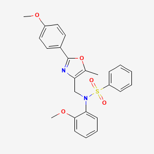 molecular formula C25H24N2O5S B2554411 N-(2-methoxyphenyl)-N-{[2-(4-methoxyphenyl)-5-methyl-1,3-oxazol-4-yl]methyl}benzenesulfonamide CAS No. 1251559-55-3
