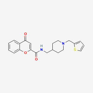 molecular formula C21H22N2O3S B2554437 4-氧代-N-((1-(噻吩-2-基甲基)哌啶-4-基)甲基)-4H-色烯-2-甲酰胺 CAS No. 1208873-30-6