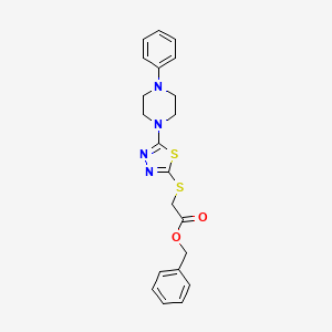 molecular formula C21H22N4O2S2 B2554494 Benzyl 2-((5-(4-phenylpiperazin-1-yl)-1,3,4-thiadiazol-2-yl)thio)acetate CAS No. 1105226-10-5