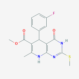 molecular formula C17H16FN3O3S B2554497 Methyl 5-(3-fluorophenyl)-7-methyl-2-(methylsulfanyl)-4-oxo-3,4,5,8-tetrahydropyrido[2,3-d]pyrimidine-6-carboxylate CAS No. 537045-48-0