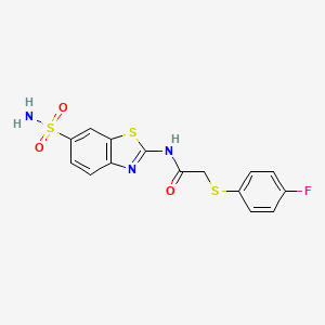 molecular formula C15H12FN3O3S3 B2554508 2-((4-fluorophenyl)thio)-N-(6-sulfamoylbenzo[d]thiazol-2-yl)acetamide CAS No. 887202-05-3