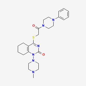 molecular formula C25H34N6O2S B2554539 1-(4-methylpiperazin-1-yl)-4-((2-oxo-2-(4-phenylpiperazin-1-yl)ethyl)thio)-5,6,7,8-tetrahydroquinazolin-2(1H)-one CAS No. 899993-13-6