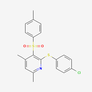 molecular formula C20H18ClNO2S2 B2554552 2-[(4-Chlorophenyl)sulfanyl]-4,6-dimethyl-3-pyridinyl 4-methylphenyl sulfone CAS No. 478245-42-0