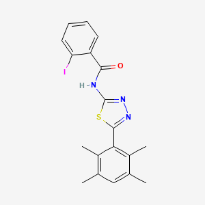 molecular formula C19H18IN3OS B2554621 2-碘-N-[5-(2,3,5,6-四甲基苯基)-1,3,4-噻二唑-2-基]苯甲酰胺 CAS No. 391227-02-4