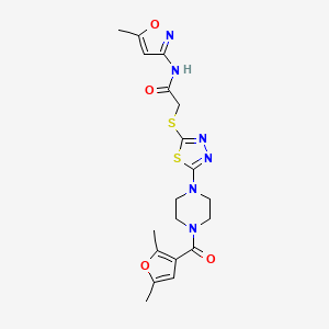 molecular formula C19H22N6O4S2 B2554623 2-((5-(4-(2,5-二甲基呋喃-3-羰基)哌嗪-1-基)-1,3,4-噻二唑-2-基)硫代)-N-(5-甲基异恶唑-3-基)乙酰胺 CAS No. 1172428-48-6