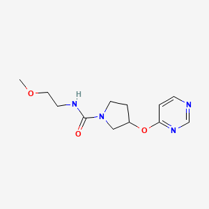 molecular formula C12H18N4O3 B2554629 N-(2-methoxyethyl)-3-(pyrimidin-4-yloxy)pyrrolidine-1-carboxamide CAS No. 2034247-01-1