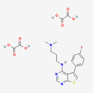 molecular formula C21H23FN4O8S B2554632 N1-(5-(4-氟苯基)噻吩[2,3-d]嘧啶-4-基)-N3,N3-二甲基丙烷-1,3-二胺二草酸盐 CAS No. 1051931-36-2