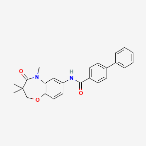 molecular formula C25H24N2O3 B2554636 N-(3,3,5-三甲基-4-氧代-2,3,4,5-四氢苯并[b][1,4]恶二嗪-7-基)-[1,1'-联苯]-4-甲酰胺 CAS No. 921587-00-0
