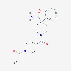 molecular formula C21H27N3O3 B2554641 4-Phenyl-1-(1-prop-2-enoylpiperidine-4-carbonyl)piperidine-4-carboxamide CAS No. 2361876-43-7