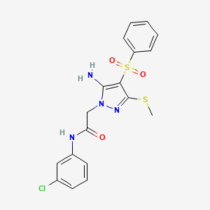 molecular formula C18H17ClN4O3S2 B2554656 2-(5-氨基-3-(甲硫基)-4-(苯磺酰基)-1H-吡唑-1-基)-N-(3-氯苯基)乙酰胺 CAS No. 895114-09-7