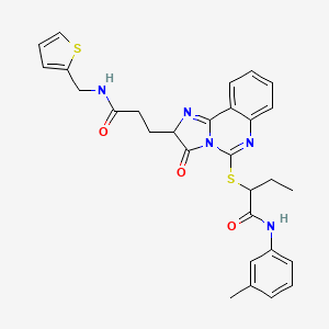 molecular formula C29H29N5O3S2 B2554662 N-(3-methylphenyl)-2-{[3-oxo-2-(2-{[(thiophen-2-yl)methyl]carbamoyl}ethyl)-2H,3H-imidazo[1,2-c]quinazolin-5-yl]sulfanyl}butanamide CAS No. 1037823-46-3